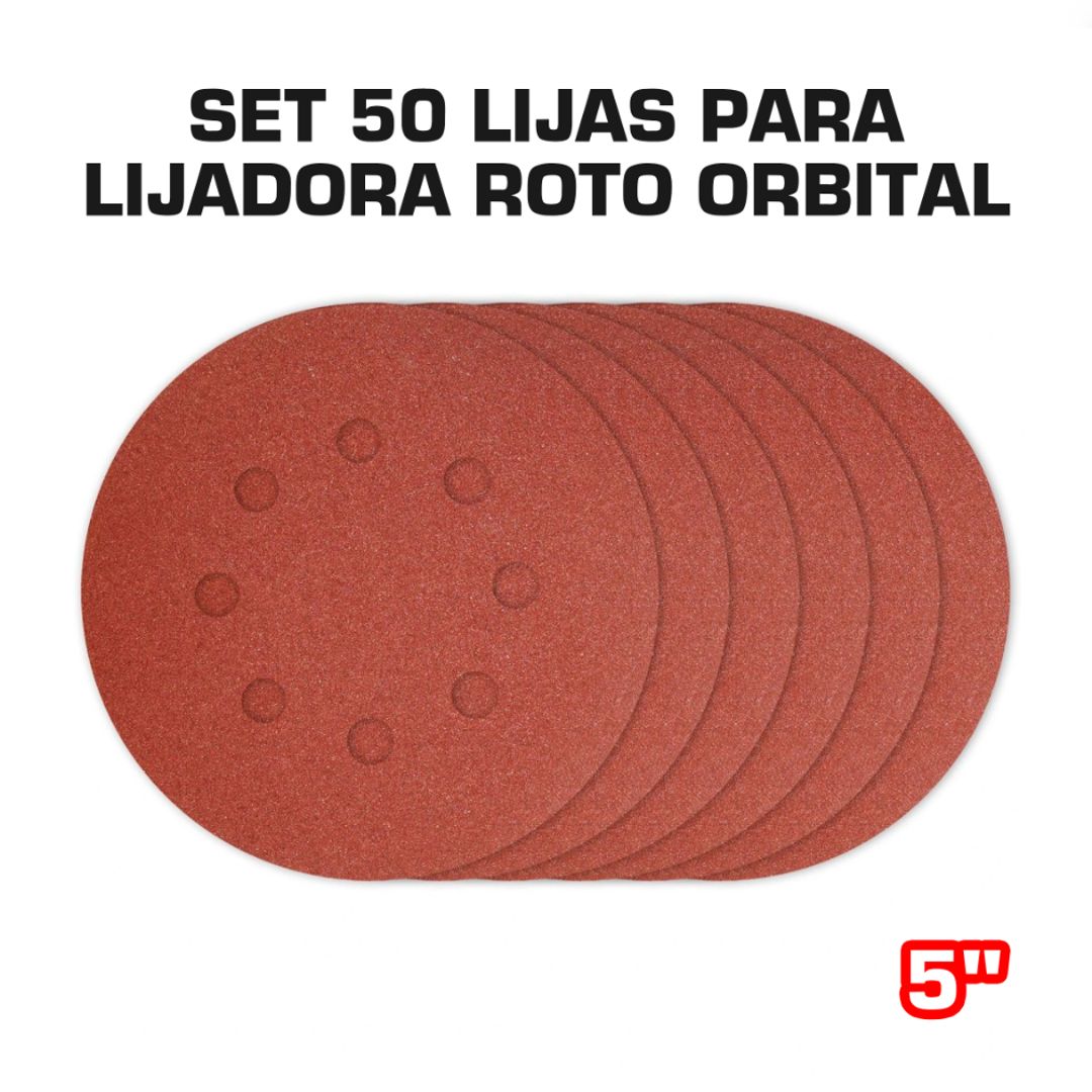 SET PAPEL LIJA ORBITAL 50 PIEZAS  ROJA