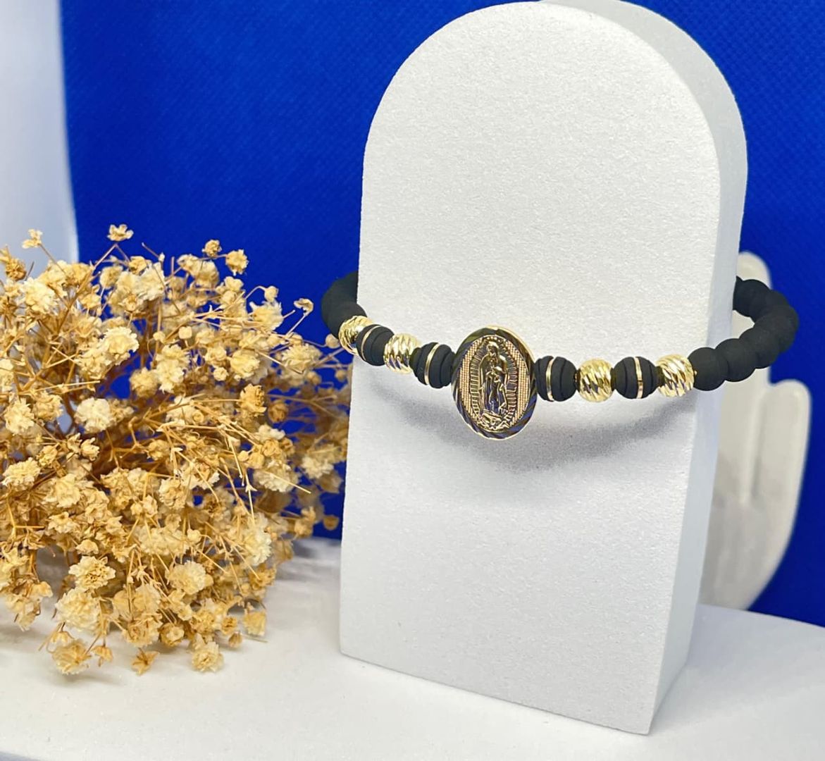 Pulsera guadalupana balin 6mm italy y neopreno 6mm argollado