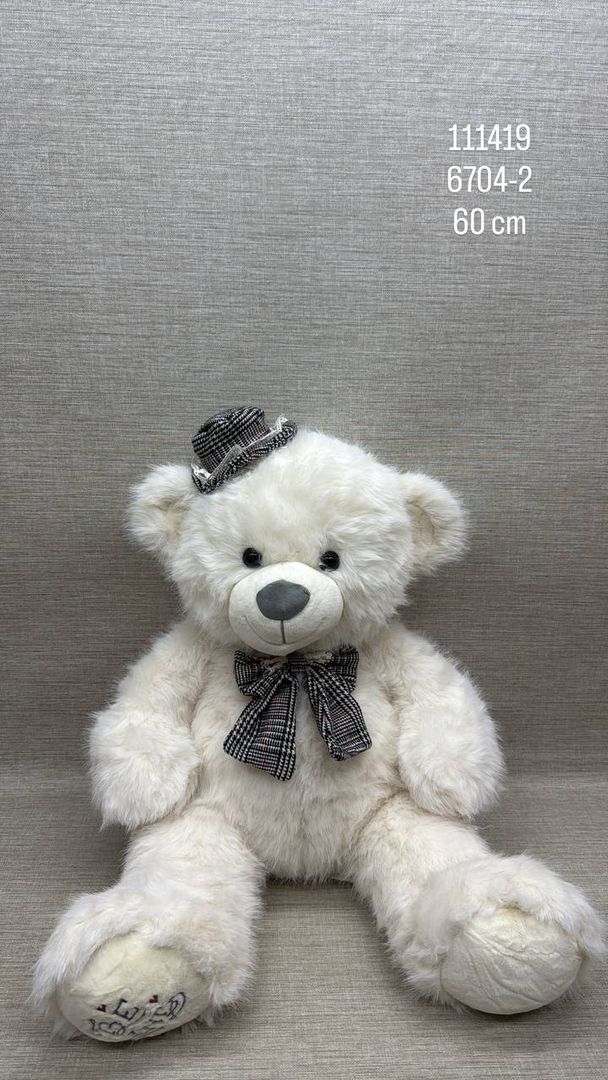 OSO PELUDITO CON SOMBRERO Y MOÑO 60 CM