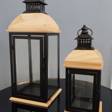 Imagen del producto Set x2 Faroles Madera y Metal Negros