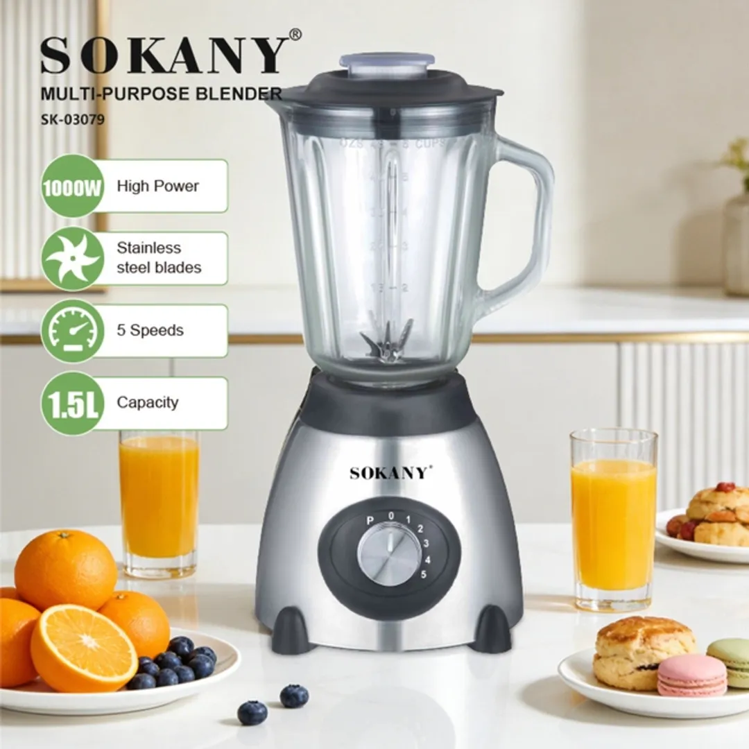 LICUADORA DE VIDRIO MULTIFUNCIONAL SOKANY DE 1.5 LITROS 2 EN 1