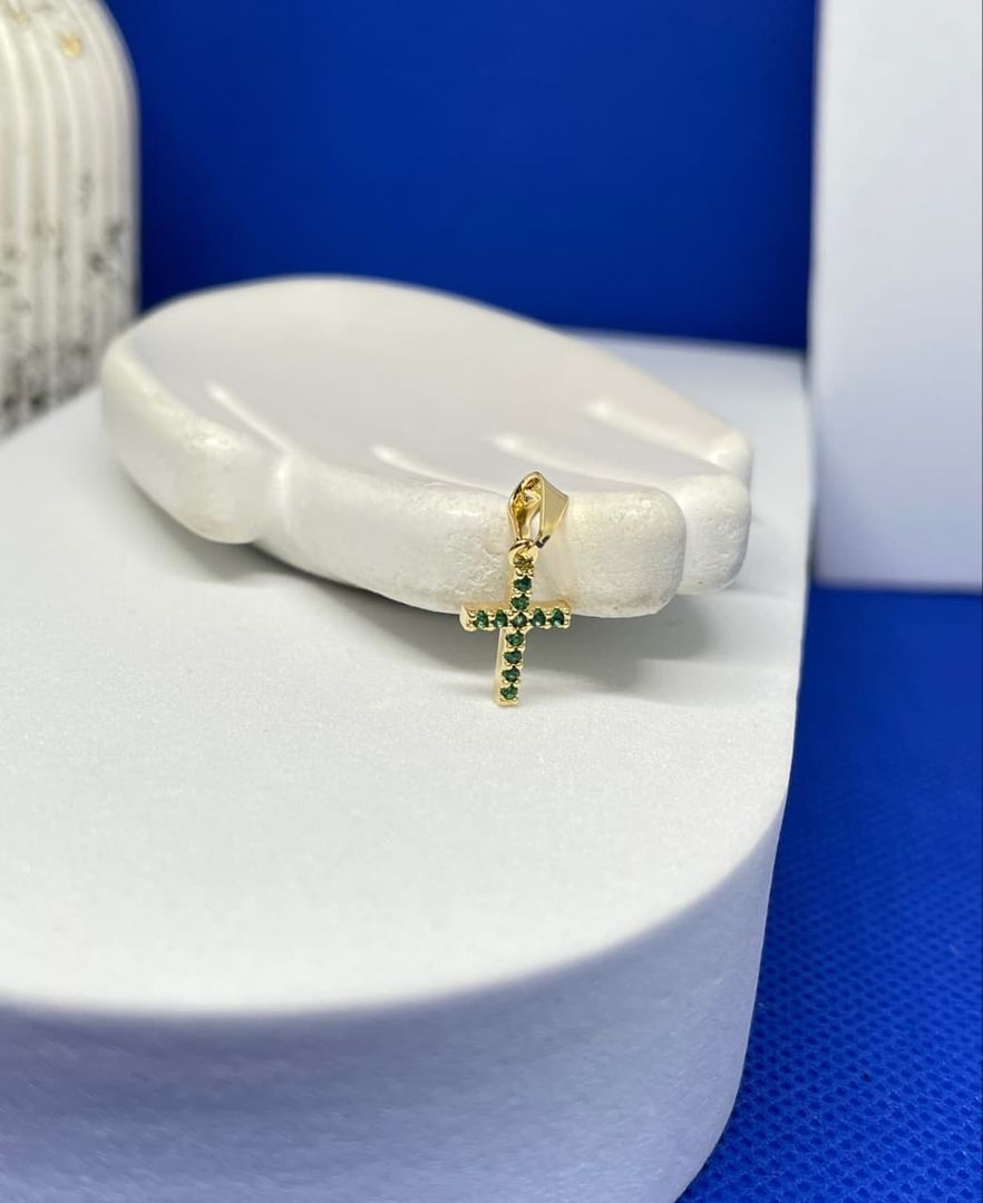 Dije cruz circon verde pequeña 1.7cm
