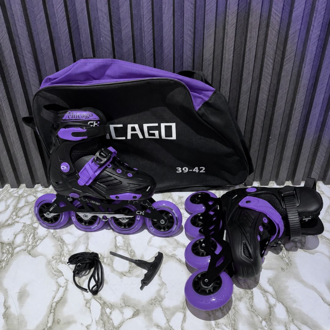 PATIN CHICAGO SEMI-PROFESIONAL NEGRO CON MORADO BOTA ORTOPÉDICA ANTICHOQUE 
