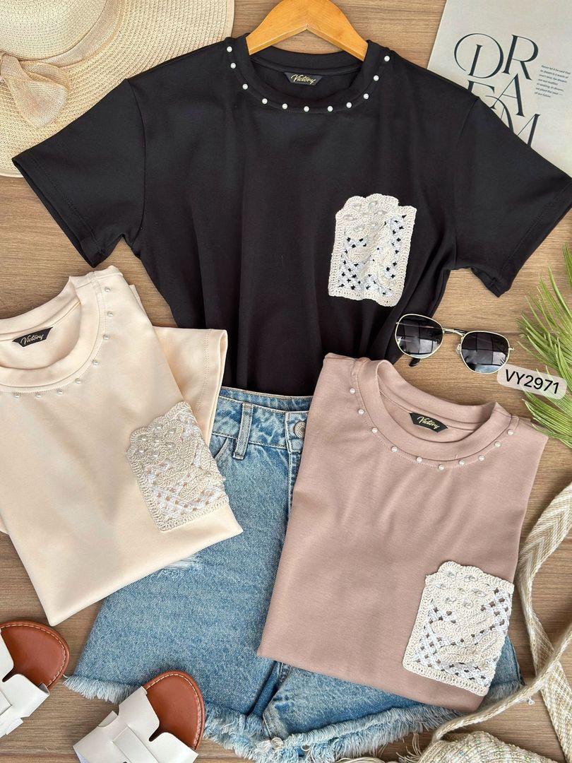 CAMISETA BOLSILLO PERLAS VY2971
