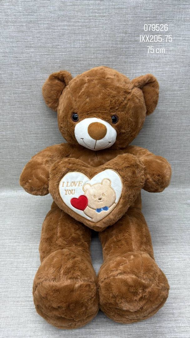 OSO CHOCOLATE  CON CORAZON BORDADO DE 75 CM