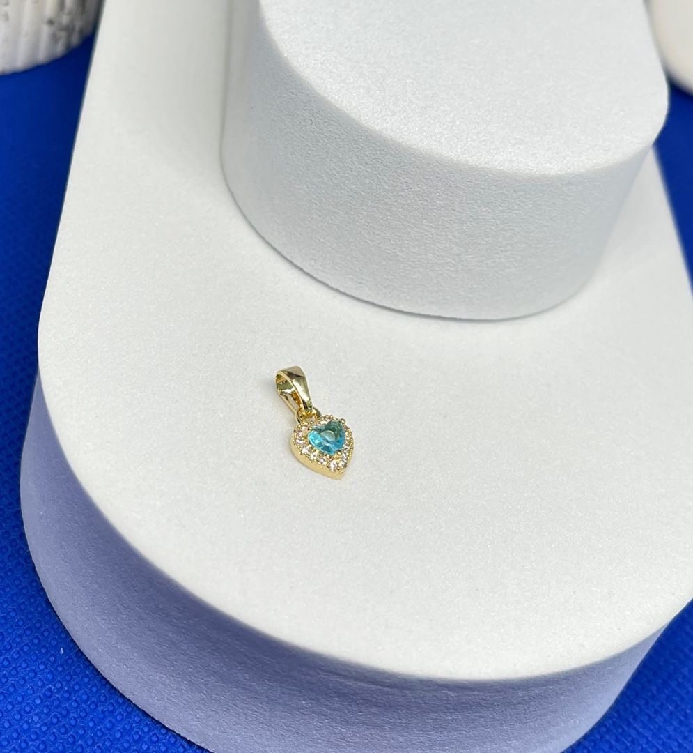Dije corazon micro circon azul y cristal pequeño