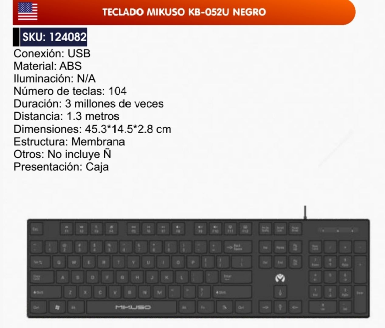 TECLADO MIKUSO KB-052U NEGRO 