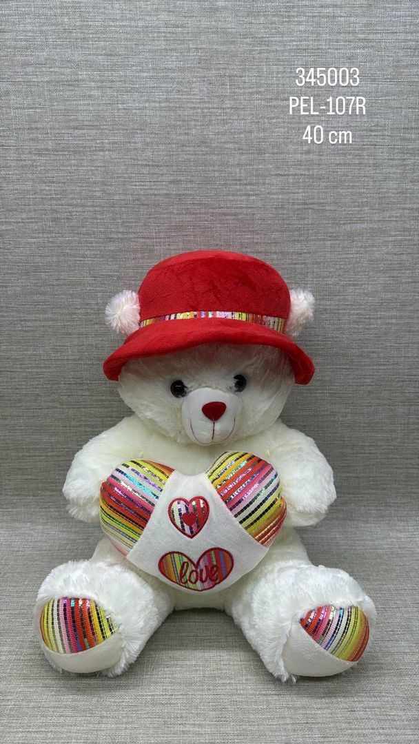 OSO PAVA CON CORAZÓN MULTICOLOR 40 CM