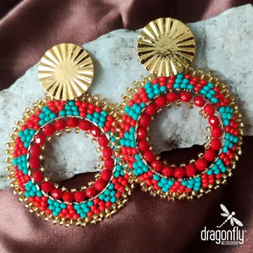 Imagen del producto Aretes en bronce mandala sol tejido a mano en mostacilla   