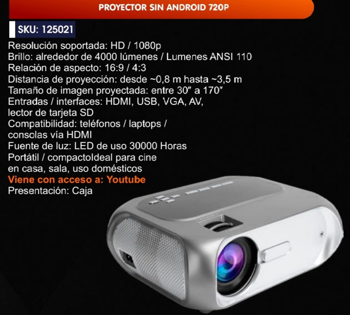 PROYECTOR SIN ANDROID 720P 