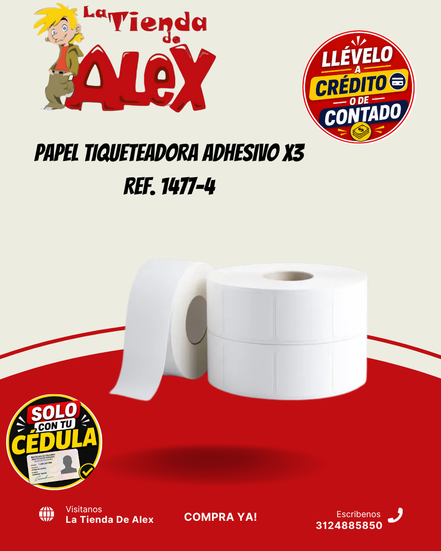 PAPEL TIQUETEADORA ADHESIVO X3 REF. 1477-4
