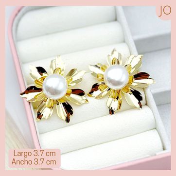 Maxi Aretes Topo Flor Perla  - imagen 1