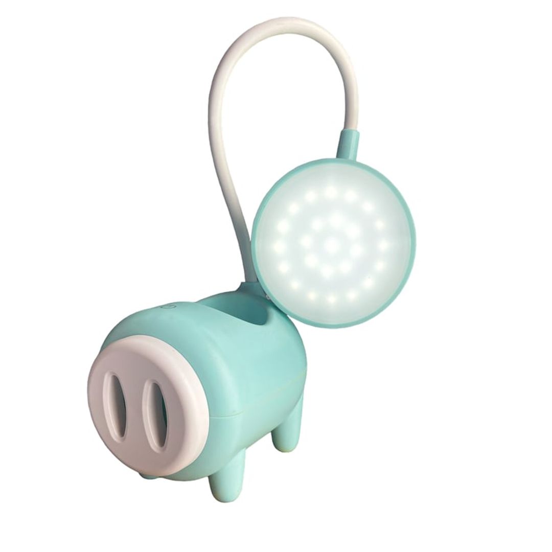 LAMPARA LED ESCRITORIO PORTALAPICES LUZ ESPEJO CERDO RECARGABLE