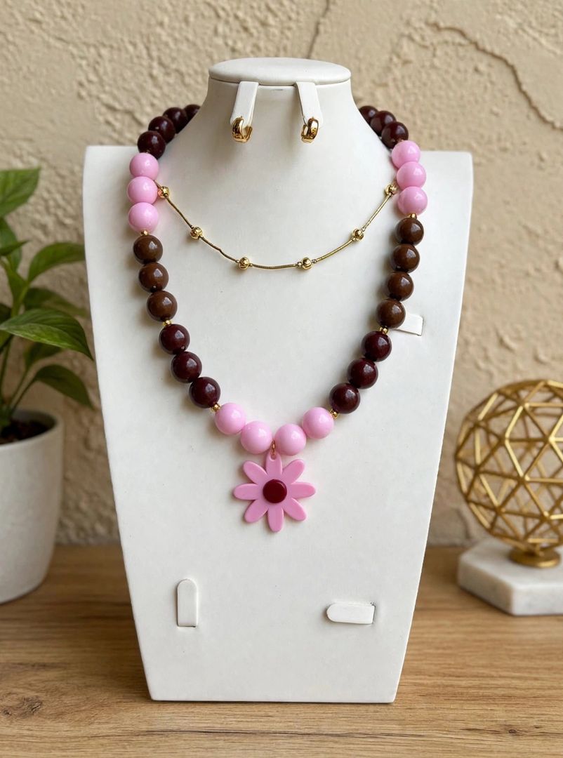 Collar Rosa + Flor cherry