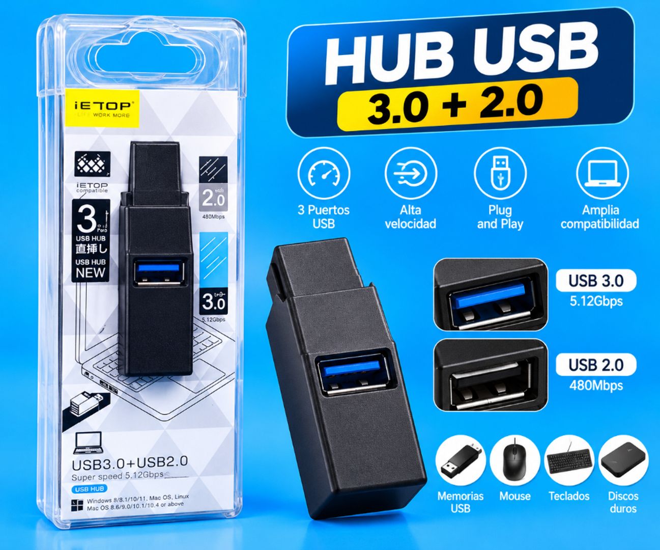 Hub USB 3.0 + USB 2.0