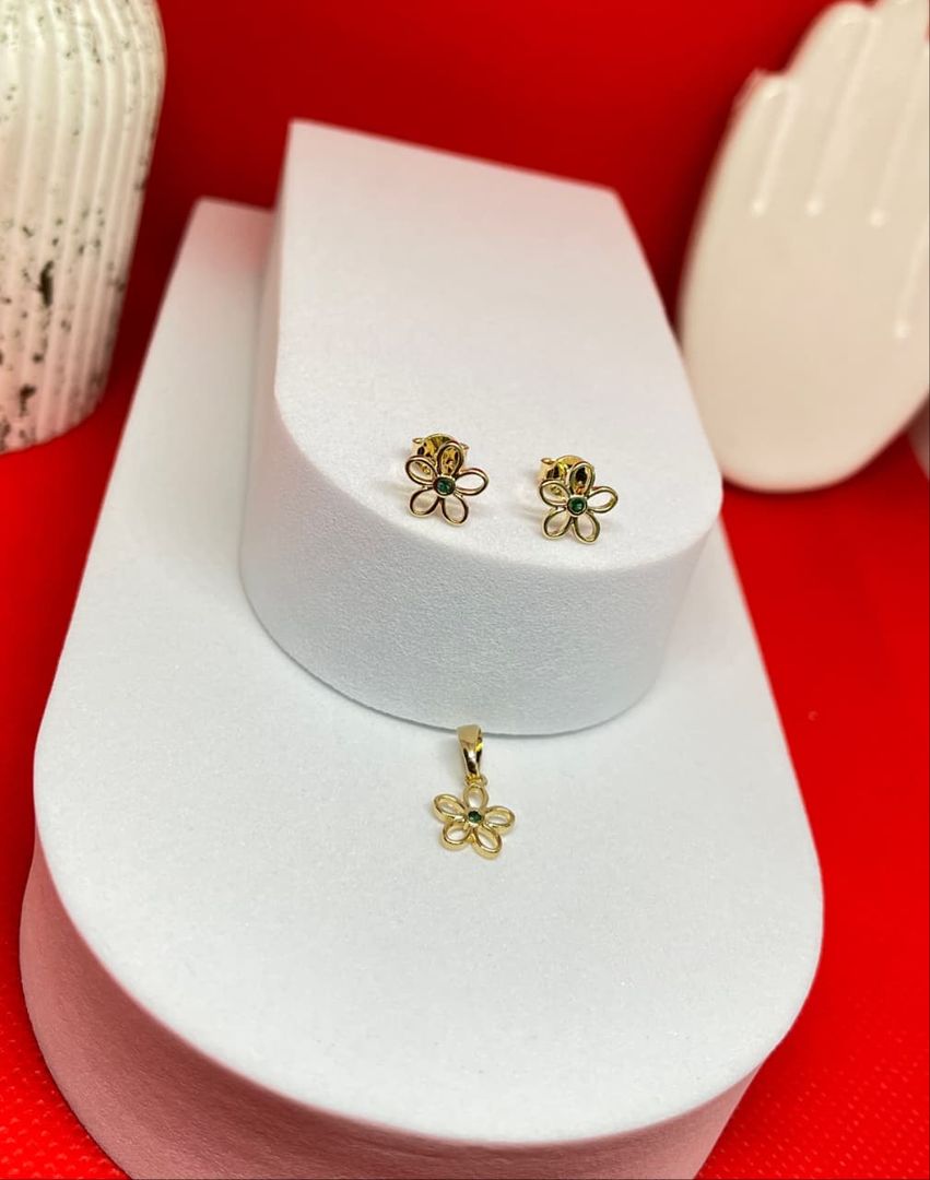 Conjunto flower silueta cristal verde