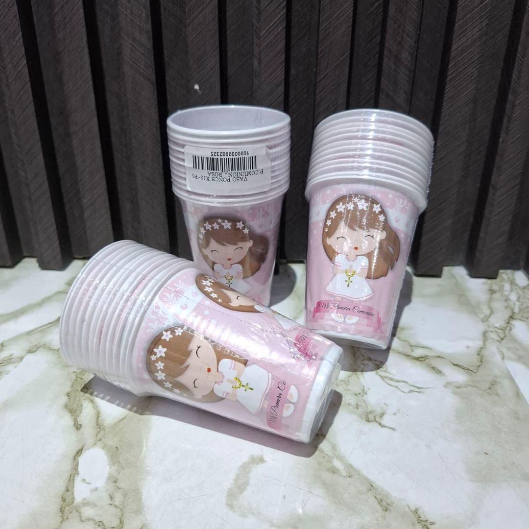 VASO X12 UND P.COMUNION ROSA
