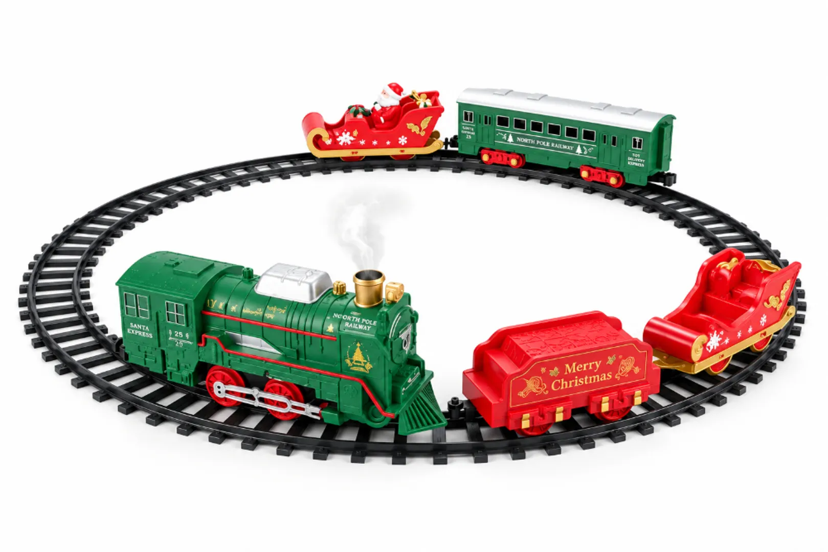 TREN CLASICO NAVIDEÑO CON VAPOR Y LUCES 30 PCS