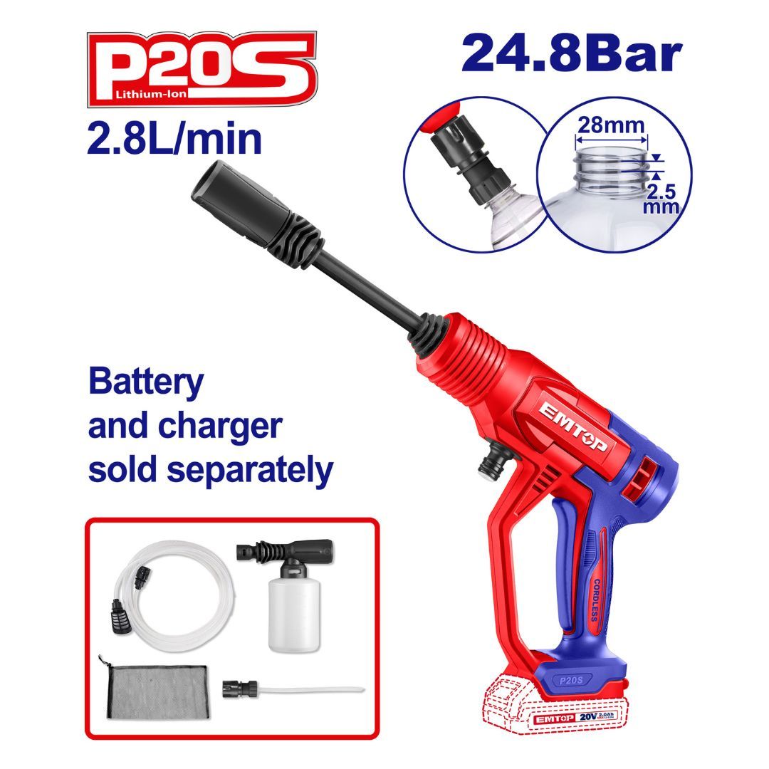 EMTOP HIDROLAVADORA PORTATIL INALAM 20V NO INCLUYE BATERIA NI CARGADOR