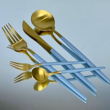 Juego de Cubiertos (5 pzs.) Dorado con Azul - imagen 2