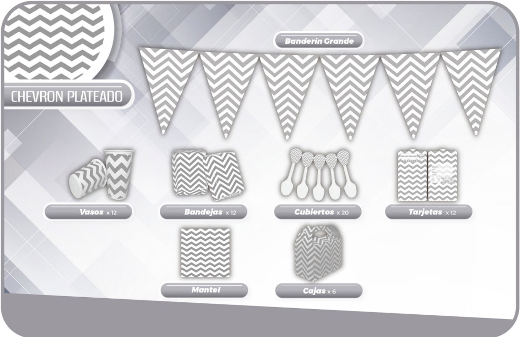 DECORACIÓN CHEVRON PLATEADO 