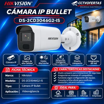 Imagen del producto Cámara IP Bullet Hikvision DS-2CD3046G2-IS | Videovigilancia Profesional