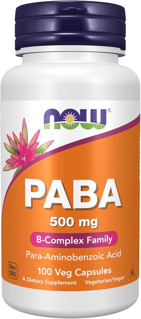 PABA Acido Para Aminobenzoico 500 mg Familia del Complejo B 100 Cap NOW