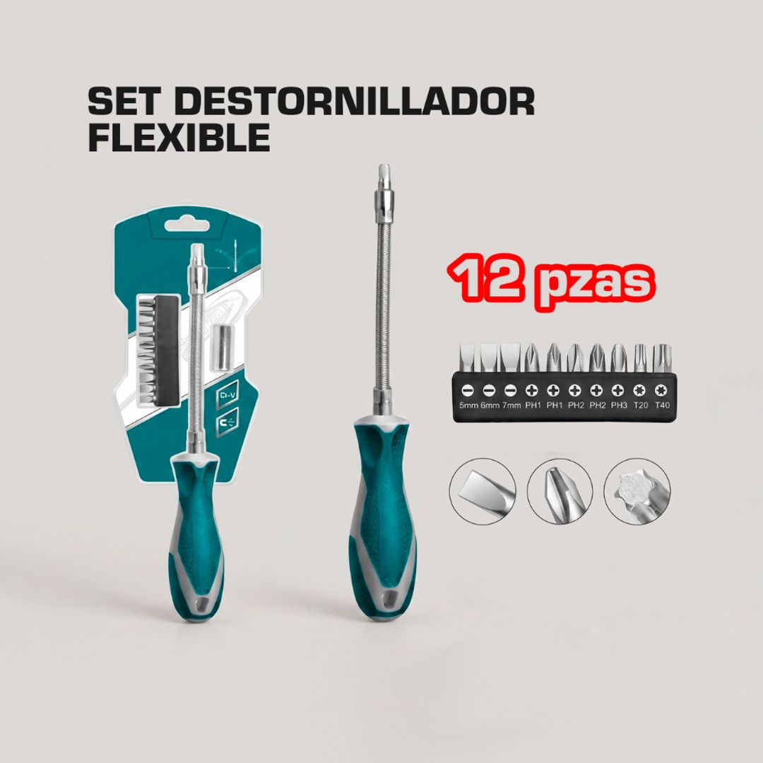 SET DESTORNILLADOR FLEXIBLE 12 PIEZAS