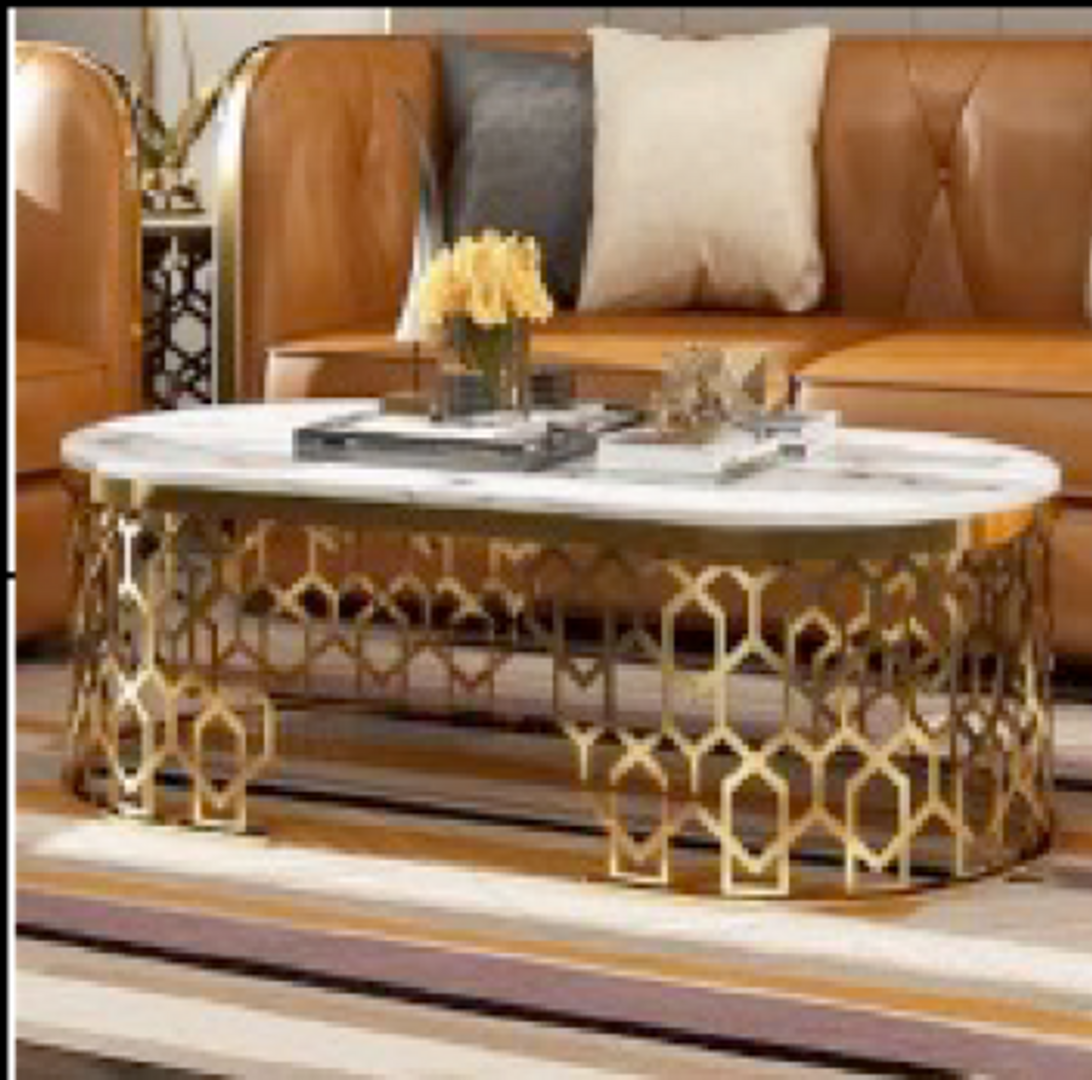 Mesa dorada en acero y marmol