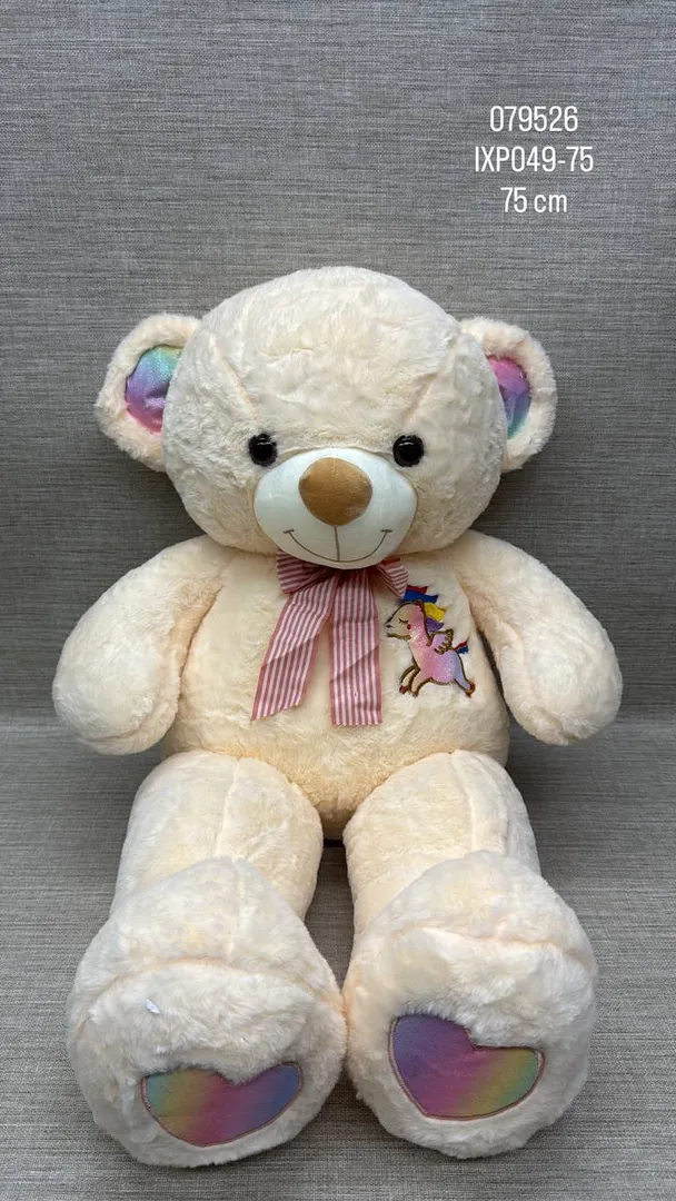 OSO PATAS LARGAS BLANCO CON BORDADO DE UNICORNIO TORNASOL 75 CM 