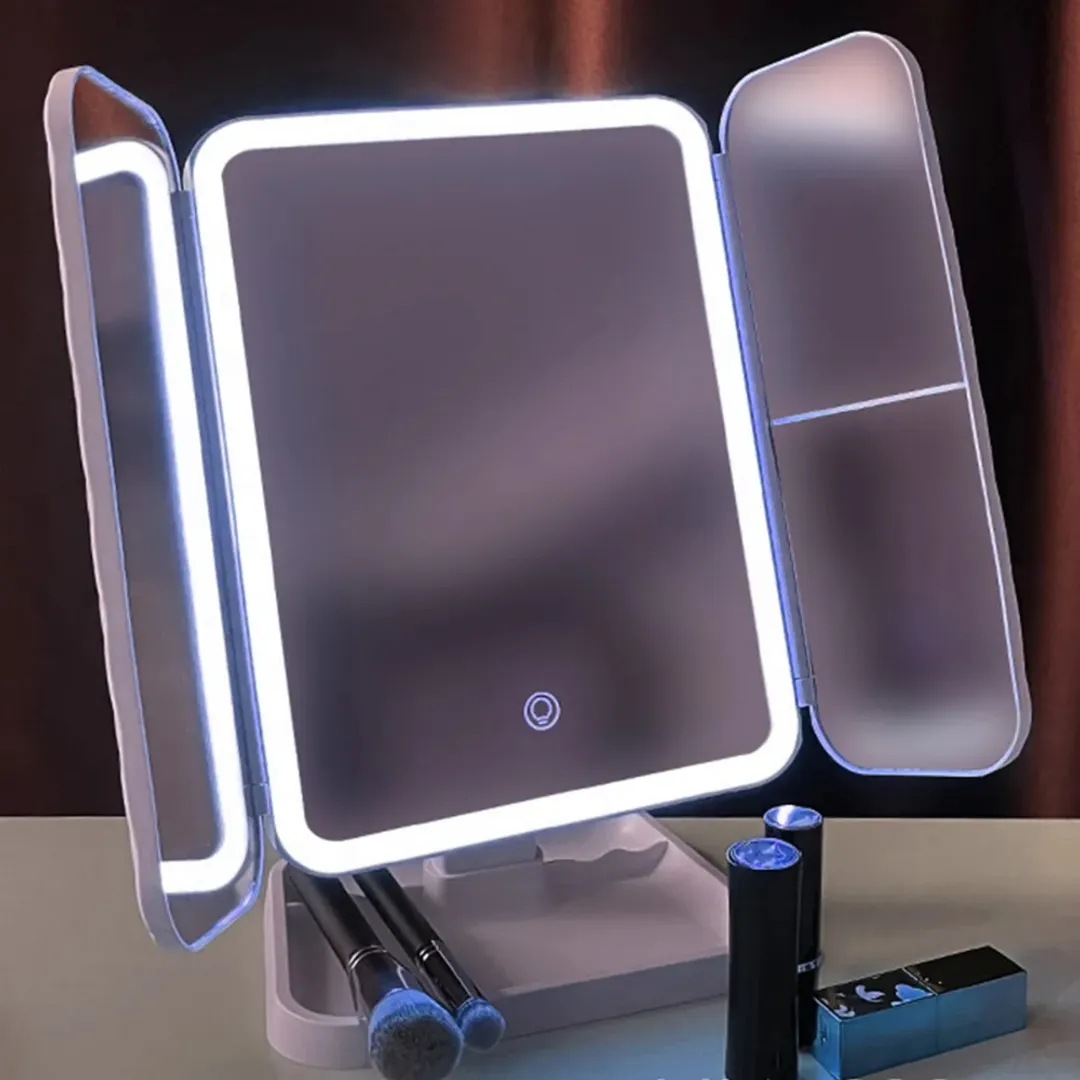 ESPEJO CUADRADO EXPANDIBLE CON DOBLE AUMENTO LUZ LED