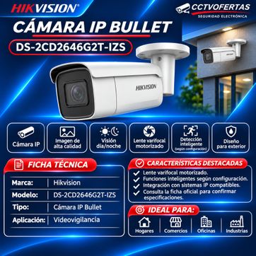 Imagen del producto Cámara IP Bullet Hikvision DS-2CD2646G2T-IZS | Videovigilancia Profesional