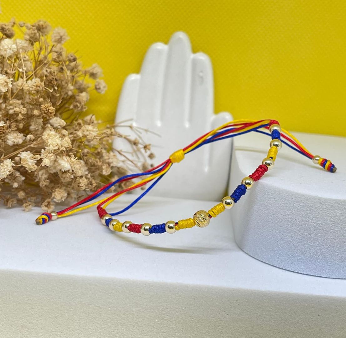 Pulsera Tri-color colombia balin 4mm liso y balin 5mm italy
