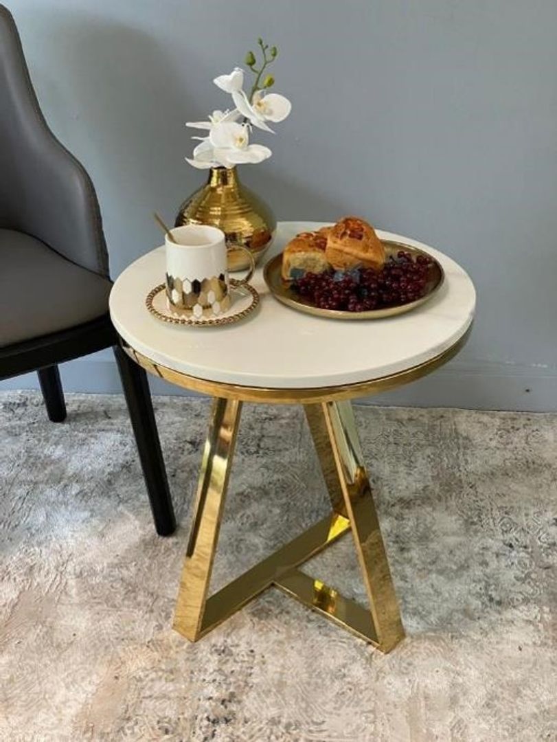 MESA EN ACERO DORADO Y MARMOL