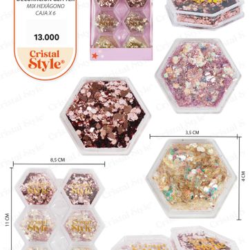 Imagen del producto Glitter Hexágono Mix caja x 6
