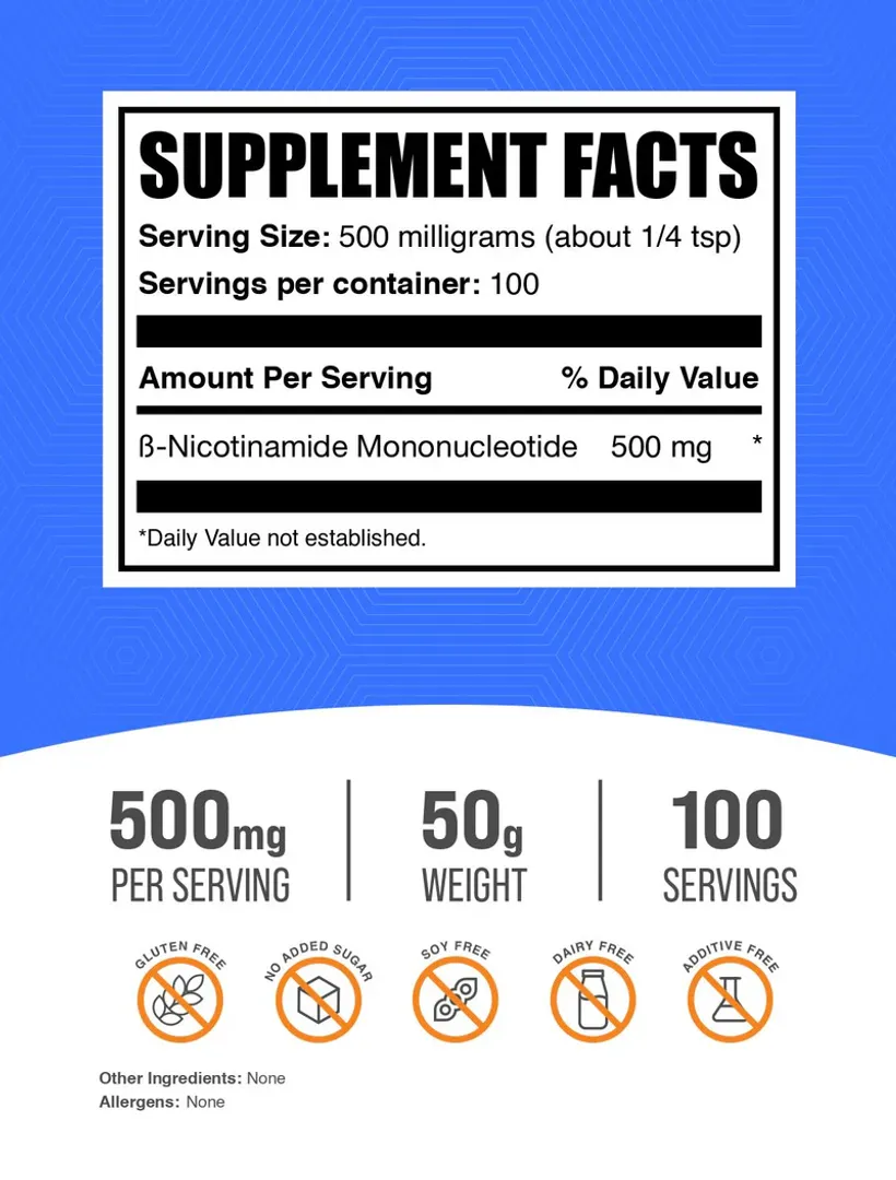 NMN Nicotinamide Mononucleotide 500mg 60cap 50g polvo  BulkSupplements
