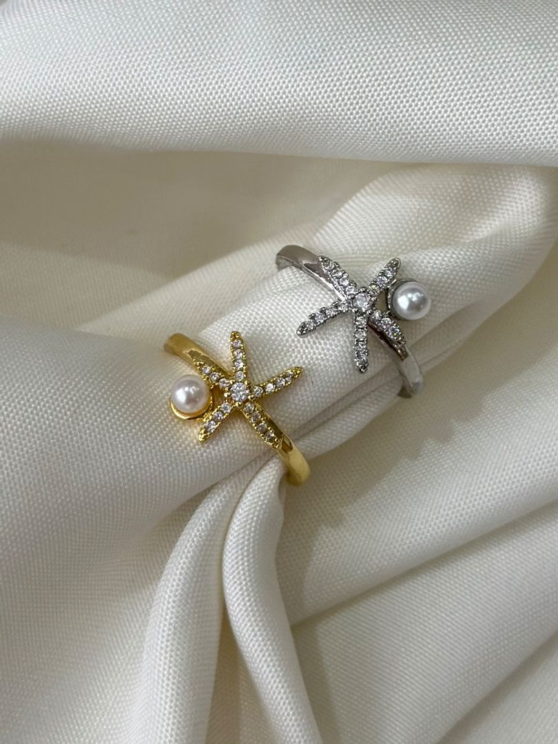 Anillo estrella de mar perla 