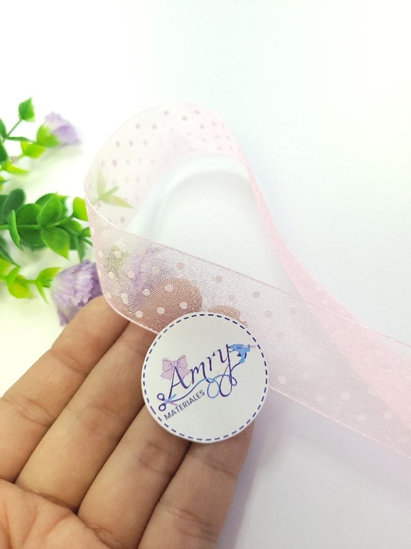 Organza 2.5cm Puntos Rosada 