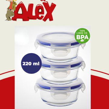 Imagen del producto SETX3 RECIPIENTES DE VIDRIO REDONDOS CON TAPA HERMÉTICA.