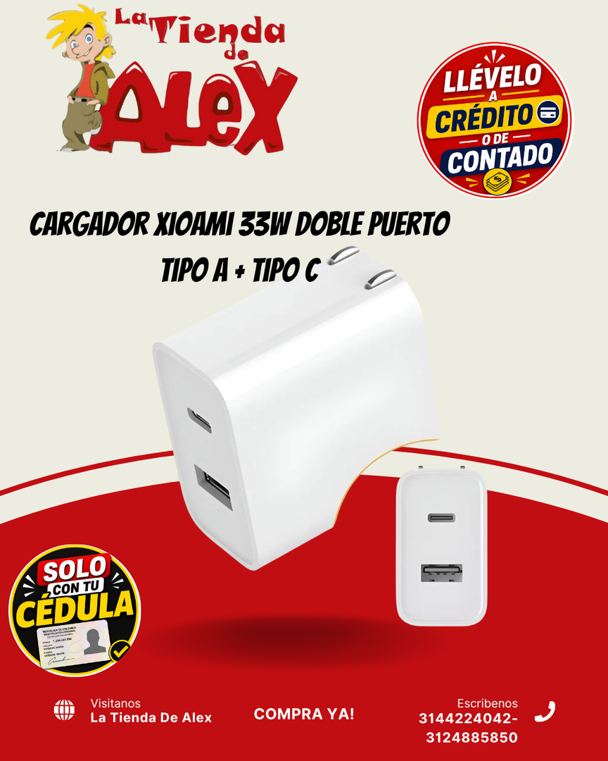 Cargador Xioami 33W Doble puerto Tipo A + Tipo C