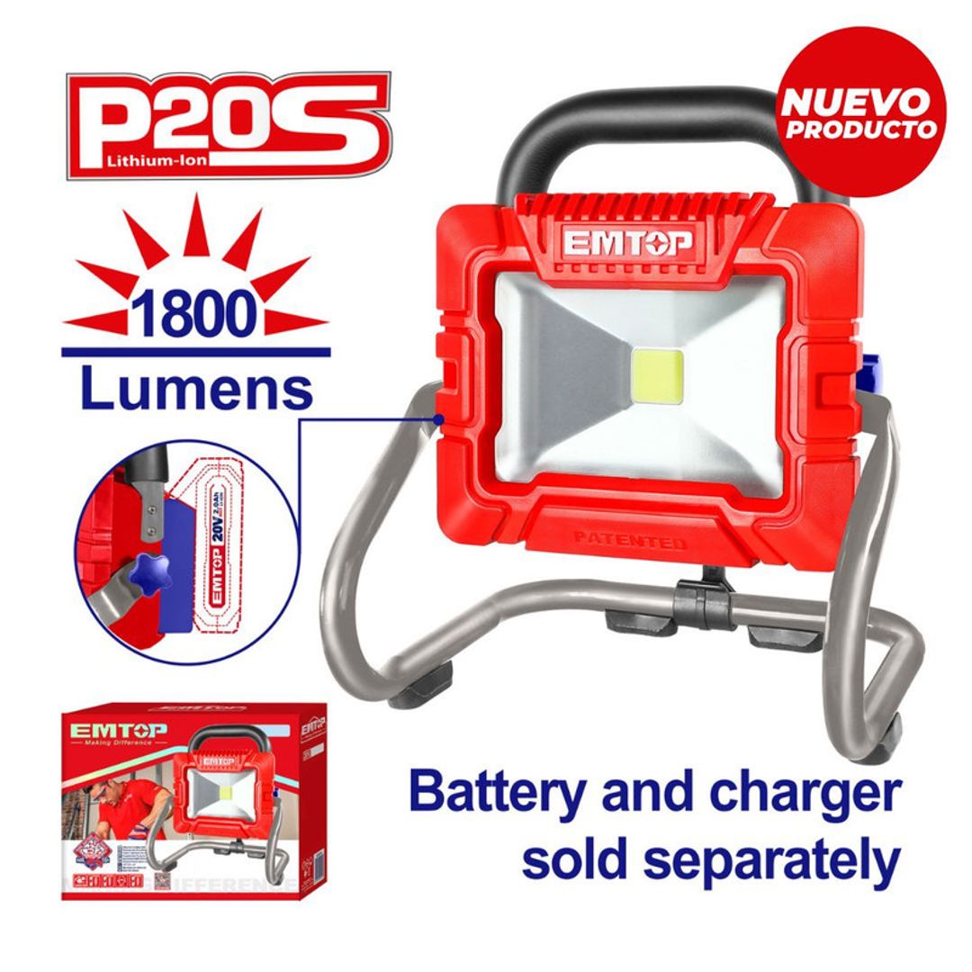 EMTOP LAMPARA DE TRABAJO LED 1800 LUMENS 20V NO INCLUYE BATERIA NI CARGADOR
