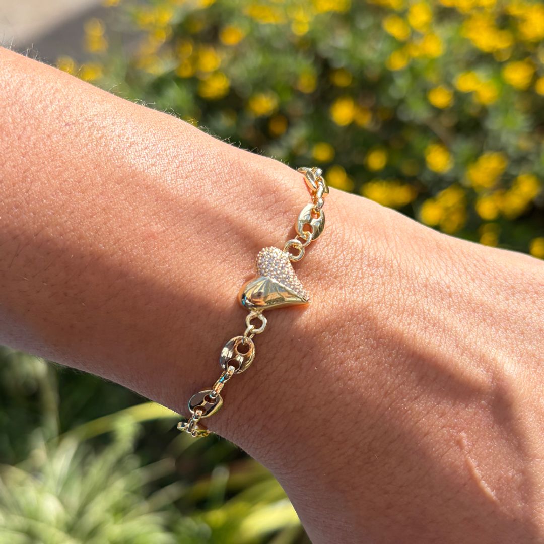 Pulsera corazón con circones Dorada
