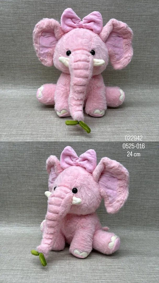 ELEFANTE ROSA CON MOÑO DE 24 CM 