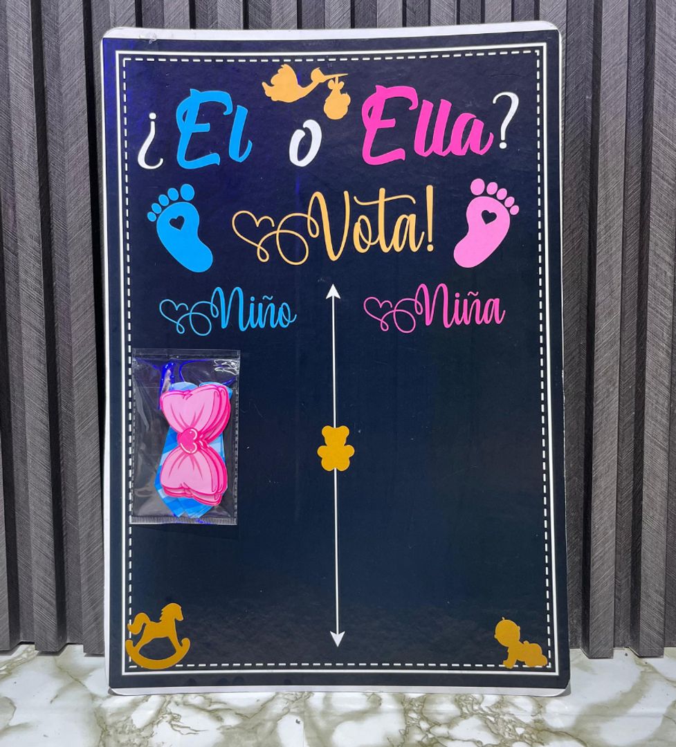 CUADRO PARA REVELACIÓN INCLUYE CORBATAS Y MOÑO  FONDO EN CARTÓN COMPRIMIDO