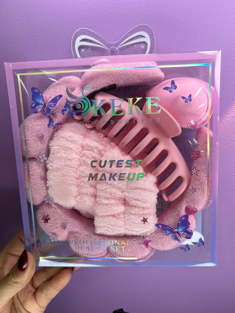Set de Diadema, Muñequeras, Presa y Beauty Blender
