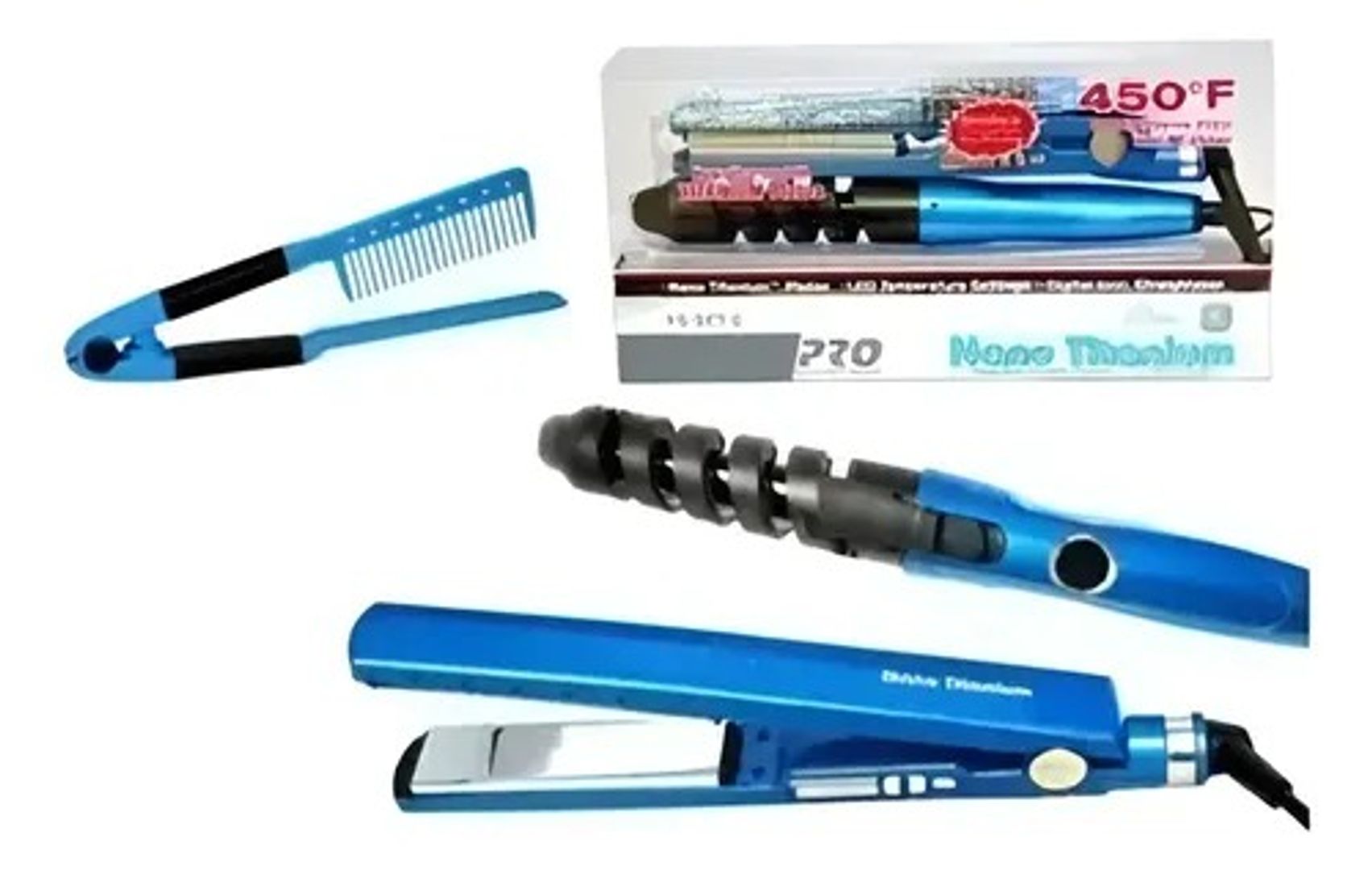 COMBO NANO TITANIUM PLANCHA + CEPILLO +PEINE