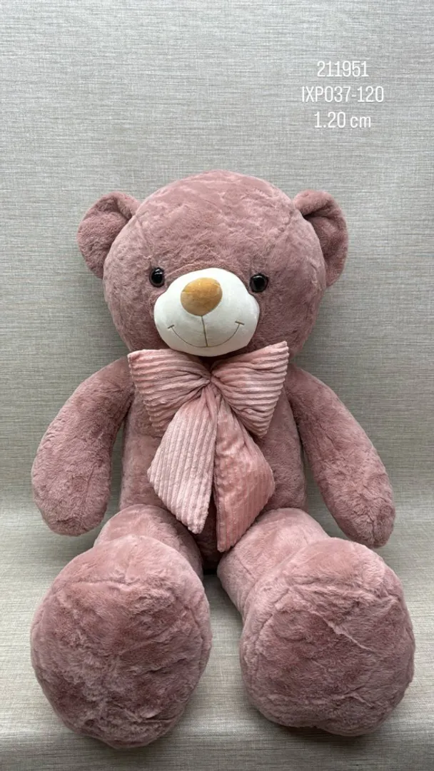 OSO PATAS LARGAS ROSA CON MOÑO 1, 20 CM
