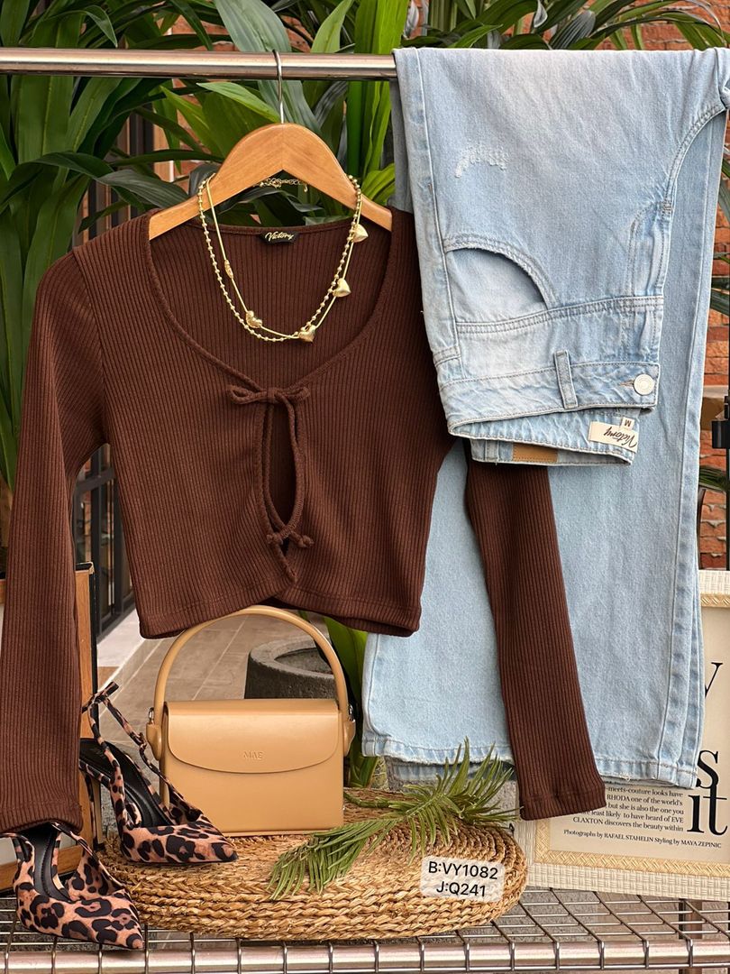 BLUSA HILO MANGA LARGA AMARRE ADELANTE VY1082