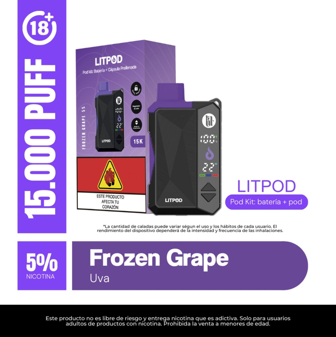 Lit Frozen Grape 15.000 Puffs Kit Bateria Y Pod