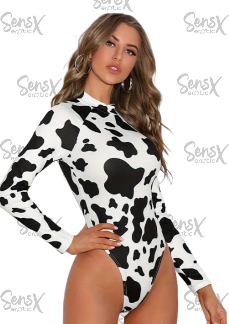 Body de manga larga con estampado de vaca cuello alto